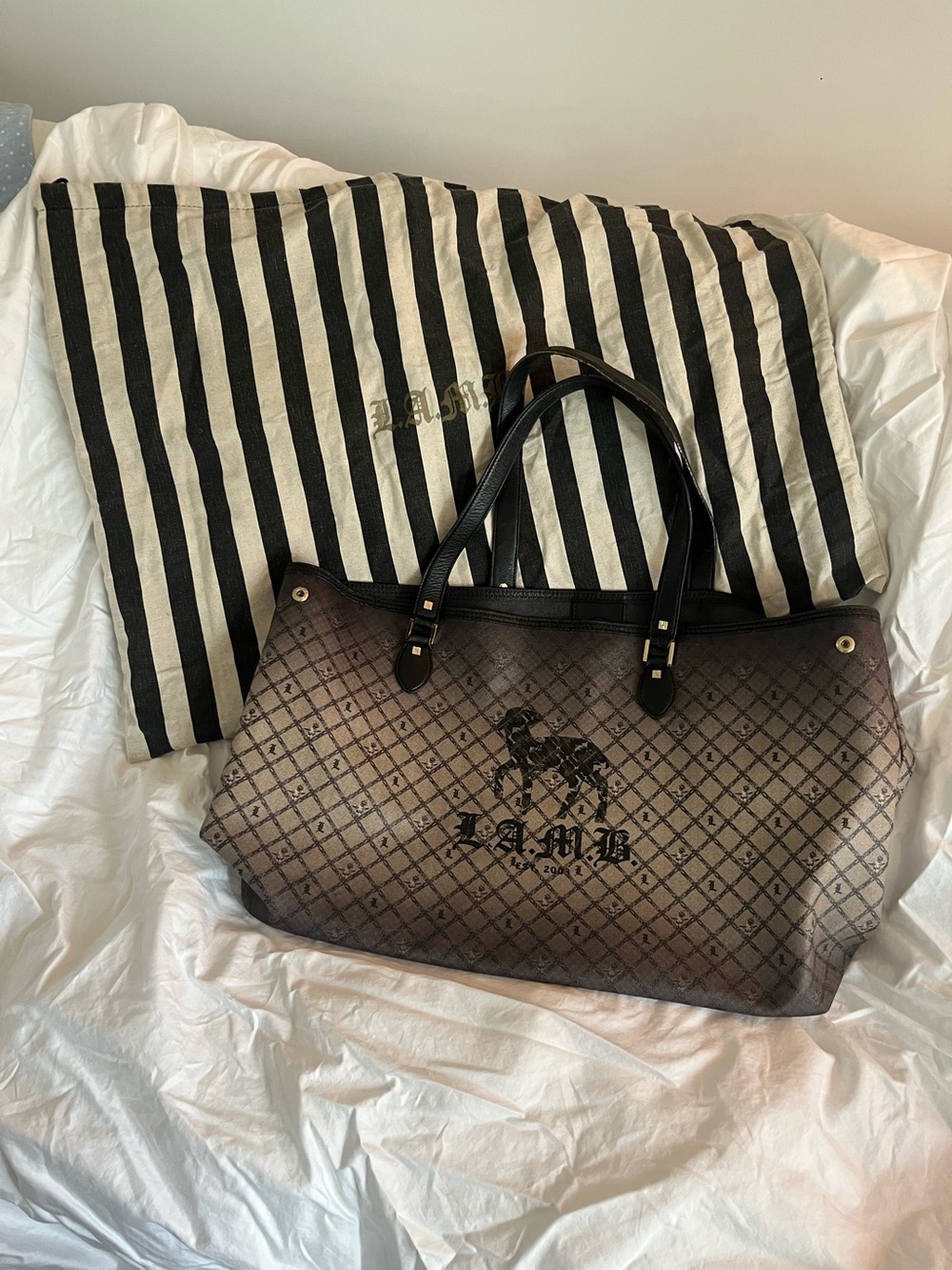 LAMB L.A.M.B large TOTE BAG Gwen Stefani sheep logo AUTHENTIC w/ dustbag - Picture 4 of 17
